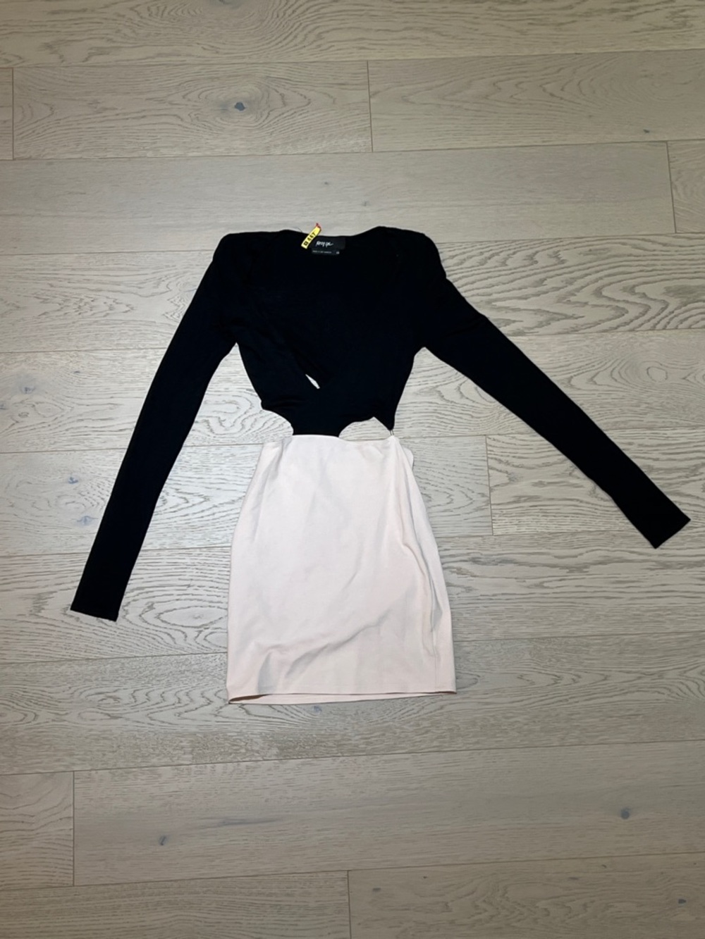 Nasty Gal Black & Light Pink Two-Tone Long Sleeve Cutout Dress